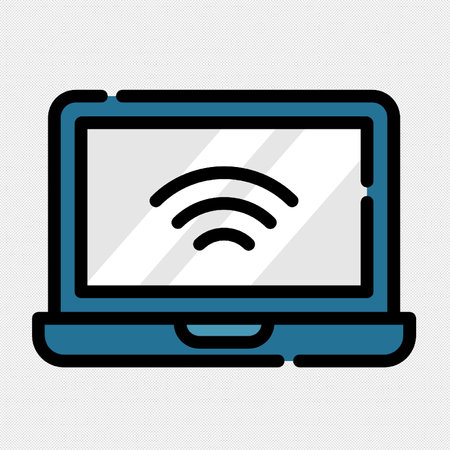 Laptop with wifi sign. Internet connection symbol. Vector illustration.のイラスト素材