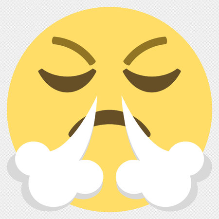 Smiley emoticon with eyes closed and clouds in the mouth, vector illustrationのイラスト素材