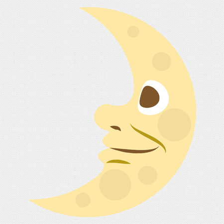 Cute cartoon moon face on a white background. Vector illustration.のイラスト素材