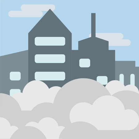 Vector illustration of cityscape with skyscrapers and clouds in flat styleのイラスト素材