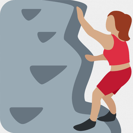 Illustration of a Woman Climbing a Rock Wall on a Grey Backgroundのイラスト素材
