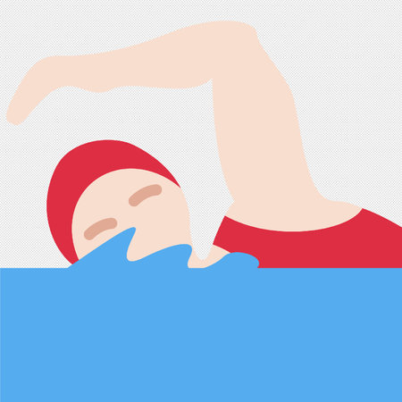 Swimmer in red cap swimming in pool, flat vector illustration.のイラスト素材