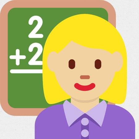 Female teacher with a blackboard icon in flat style. Vector illustration.のイラスト素材