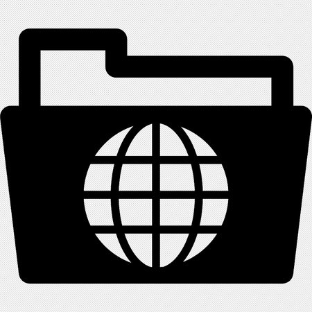 Folder Icon with World Map. Black vector icon on a gray background.のイラスト素材