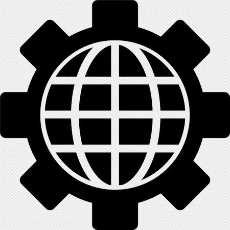 Globe and gear vector icon. Black symbol on a gray background.のイラスト素材