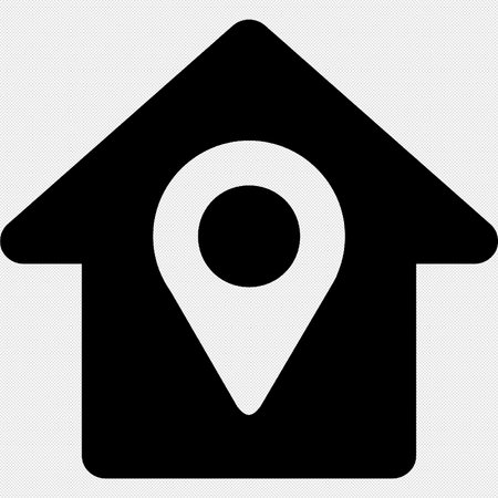 Map pointer house vector icon. Black symbol on a gray background. Isolated.のイラスト素材