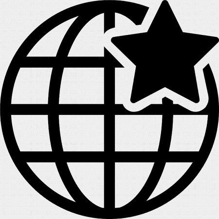 Globe and Star Icon. Vector. Black Isolated On White Background.のイラスト素材