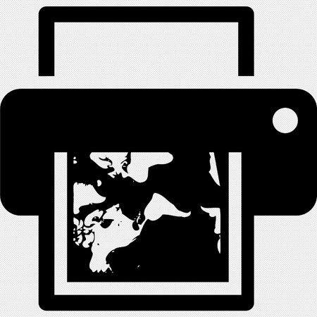 Printer with world map. Black icon on a white background. Vector illustration.のイラスト素材