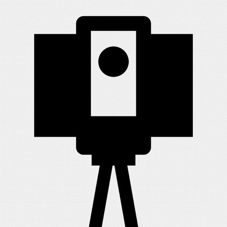 Camera icon on a tripod. Vector illustration on a black background.のイラスト素材