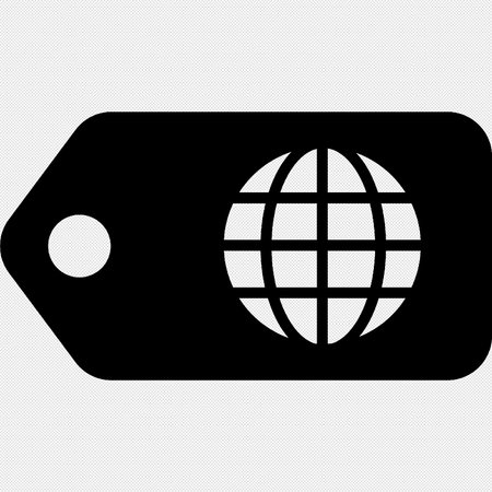 Price tag icon with globe sign. Vector. Black icon on a white background.のイラスト素材