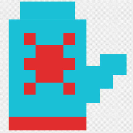 Digital photo camera icon. Blue and red pixelated symbol. Vector illustrationのイラスト素材