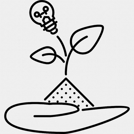 Plant With Light Bulb Icon. Vector Illustration Isolated On Black Backgroundのイラスト素材