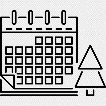 Calendar Icon with Christmas Tree. Vector Icon Isolated on Black Background.のイラスト素材