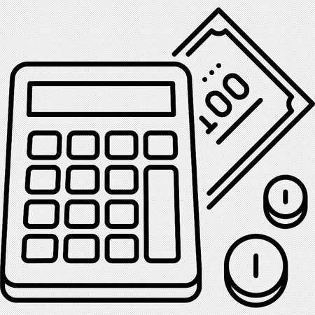 Calculator And Money Vector Icon. Black Isolated Illustrationのイラスト素材
