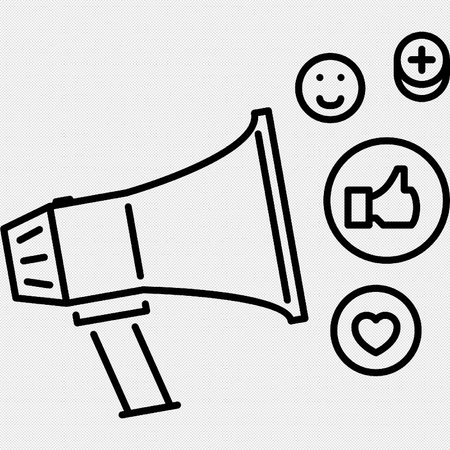 Megaphone or Loudspeaker vector icon. Black symbol on a gray background.のイラスト素材