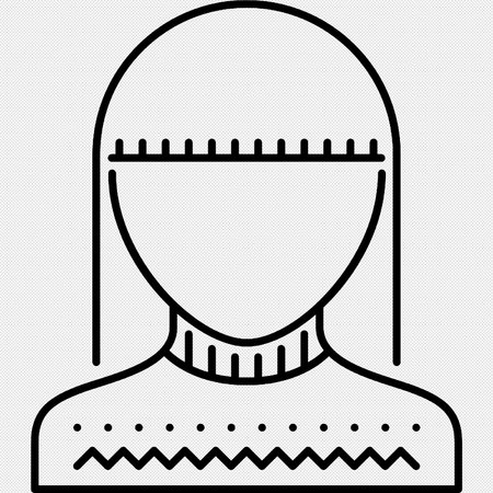 Woman Face Vector Icon. Black Contour Isolated on White Backgroundのイラスト素材