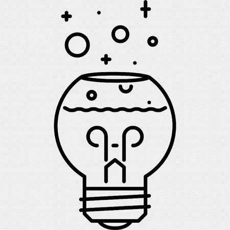 Light Bulb With Bubbles Isolated On Black Background, Vector Illustrationのイラスト素材