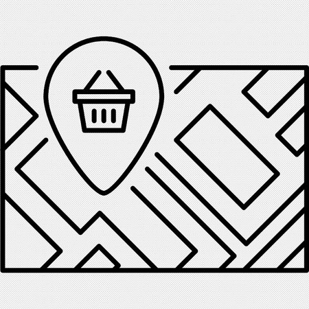 Map Pointer With Shopping Basket Icon. Vector Black Icon Isolated on White Backgroundのイラスト素材