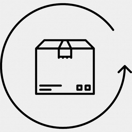 Cardboard box with an arrow. Vector. Black icon in a circle on a gray background.のイラスト素材