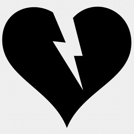 Broken Heart sign. Black icon on a white background with space for your text.のイラスト素材