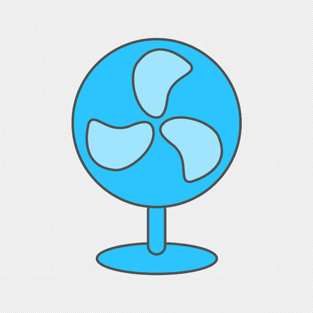 Fan icon. Blue icon on a gray background with grid. Vector illustrationのイラスト素材