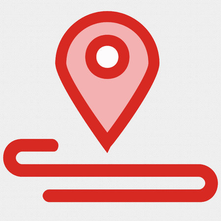 Map pointer icon. Simple red symbol on a gray background. Vector illustrationのイラスト素材
