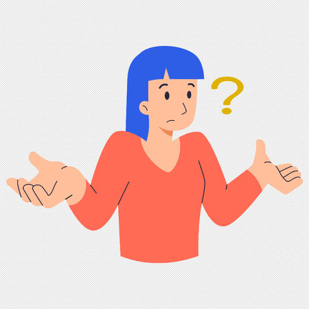 Confused woman with question mark. Vector illustration in flat style.のイラスト素材