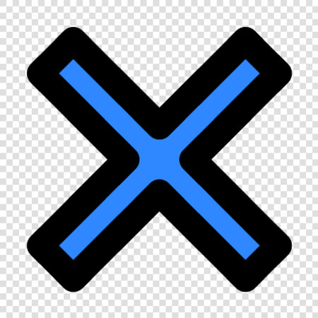 Cross sign illustration. Blue icon on transparent background with bicolor.