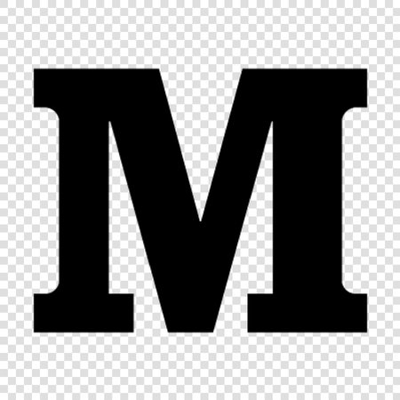 Letter M of the alphabet. Vector illustration. Black icon on transparent backgroundのイラスト素材