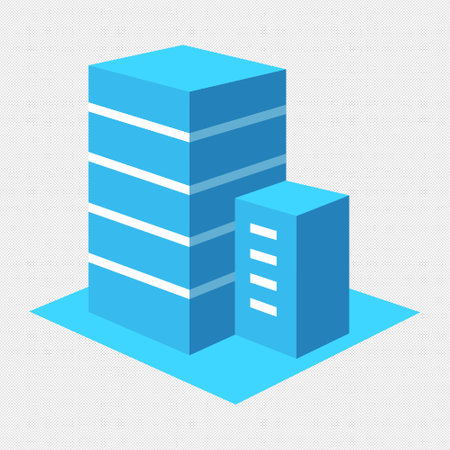 Server tower icon. Blue icon on a gray background. Vector illustrationのイラスト素材