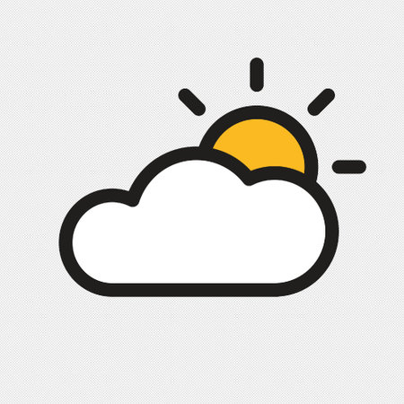 Sun and cloud icon on a white background. Vector illustration, flat design.のイラスト素材