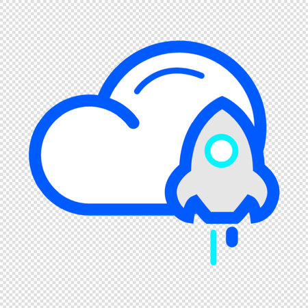 Rocket with cloud icon - Blue Vector Illustration - Isolated On Transparent Backgroundのイラスト素材