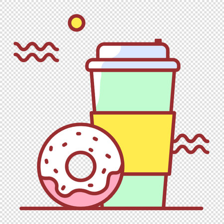 Coffee to go and donut line icon - Vector illustrationのイラスト素材