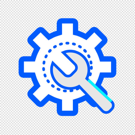 Repair Service Icon - Gear and Wrench - Blue Icon Isolated on Transparent Backgroundのイラスト素材
