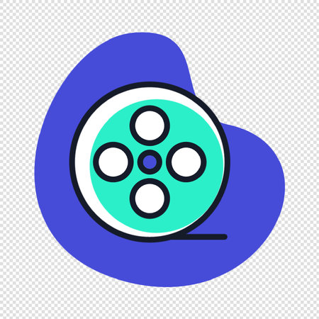 Film reel icon - Blue Circle Stencil Vector Illustration - Isolated On Transparent Backgroundのイラスト素材