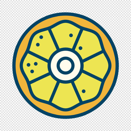 Round cake icon  illustration. Blue and yellow line icon on transparent backgroundのイラスト素材
