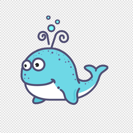 Cute cartoon whale icon - Vector Illustration - Isolated On Transparent Backgroundのイラスト素材