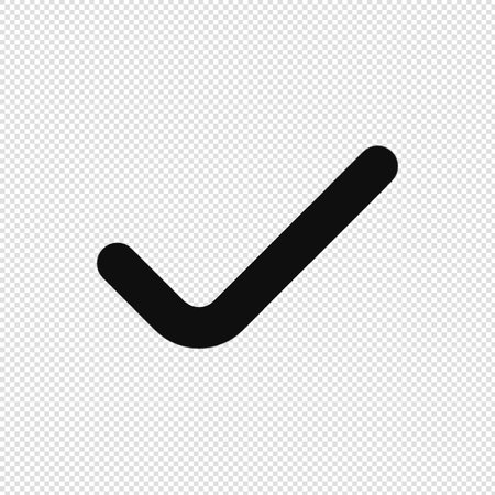 Check mark icon - black vector illustration on transparent background. Flat designのイラスト素材