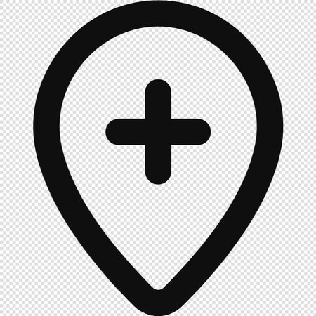 Hospital Map Pointer Icon - Black Illustration Isolated on Transparent Backgroundのイラスト素材
