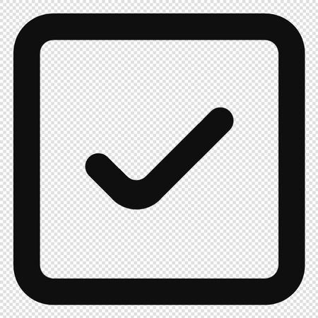 Check mark icon - black vector button. Illustration isolated on transparent background.のイラスト素材