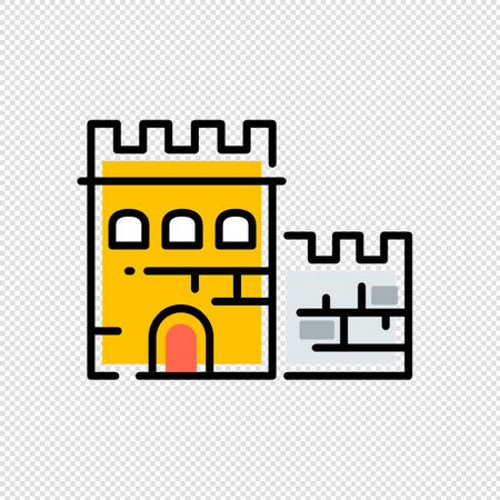 Castle icon on a transparent background. Vector illustration in flat style.のイラスト素材