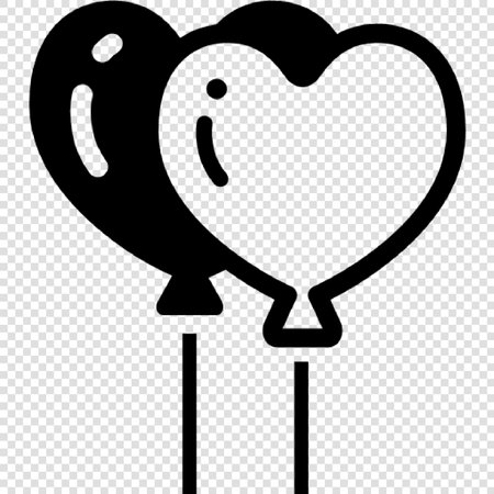 Balloon in the shape of a heart. Vector illustration. Black icon on transparent background.のイラスト素材