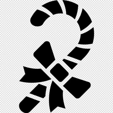 Candy Cane Icon - Black Illustration on Transparent Backgroundのイラスト素材