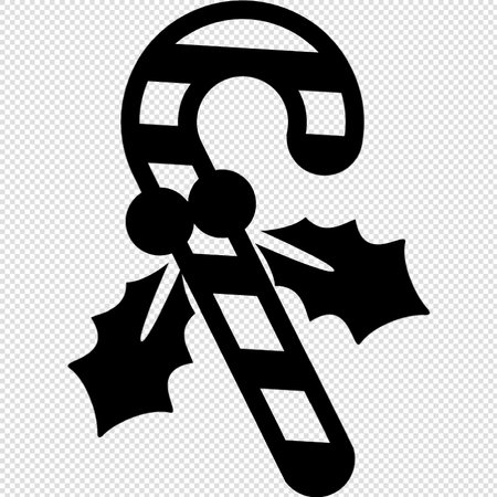 Candy Cane Icon - Black Illustration on Transparent Backgroundのイラスト素材
