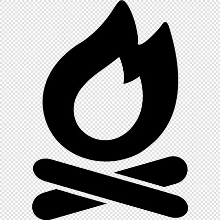 Fire Icon - Black Illustration Isolated on Transparent Background.のイラスト素材