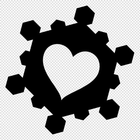 Gear Heart Icon - Black Illustration Isolated on Transparent Backgroundのイラスト素材