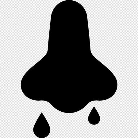 Human nose icon - black vector illustration on transparent background with drop of waterのイラスト素材
