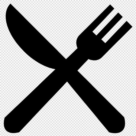 Fork and Knife Icon - Black Illustration on Transparent Backgroundのイラスト素材