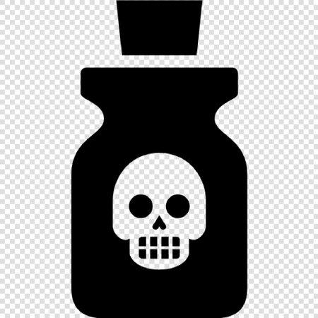 Poison bottle icon. Vector illustration. Black icon on transparent backgroundのイラスト素材
