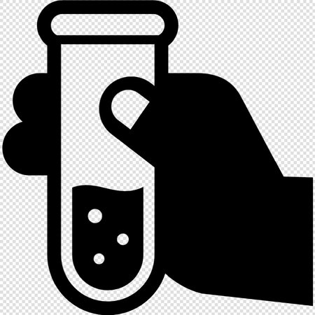 Hand Holding Test Tube - Black Icon Isolated on Transparent Backgroundのイラスト素材